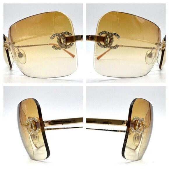 💛 RARE Chanel Vintage Sunglasses Rhinestone CC Logo Rimless Gradient Gold Tint - Picture 12 of 14